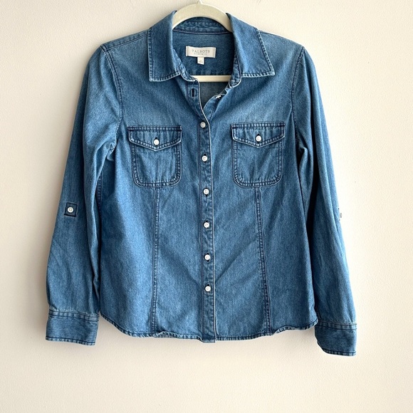 Talbots Petites Denim Button-Up Shirt, Medium Wash Chambray Shirt, Size SP - Picture 2 of 15